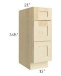 Unfinished Shaker 12" 3-Drawer Vanity Base Cabinet