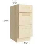 Unfinished Shaker 15" 3-Drawer Vanity Base Cabinet