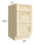 Unfinished Shaker 18" 3-Drawer Vanity Base Cabinet