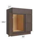 Vienna Kona Brown 30" Vanity Sink and Drawer Combo (Drawers on Right)