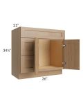 Asheville Rift Oak Shaker 36" Vanity Sink Base Cabinet (Drawers on Left)