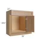 Asheville Rift Oak Shaker 36" Vanity Sink Base Cabinet (Drawers on Right)
