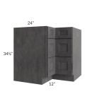 Stone Grey 36" Corner Three Drawer Base Cabinet