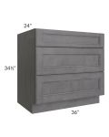 Stone Grey 36" 3-Drawer Base Cabinet