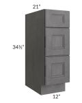 Stone Grey 12" Vanity Three Drawer Base Cabinet