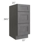 Stone Grey 15" Vanity Three Drawer Base Cabinet