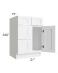 Frosted White Shaker 24" Vanity Sink Base Cabinet (Drawers on Left)