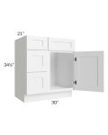 Frosted White Shaker 30" Vanity Sink Base Cabinet (Drawers on Left)