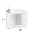 Frosted White Shaker 36" Vanity Sink Base Cabinet (Drawers on Right)