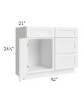 Frosted White Shaker 42" Vanity Sink Base Cabinet (Drawers on Right)