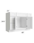 Frosted White Shaker 48" Vanity Sink Base Cabinet with Drawers