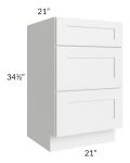 Frosted White Shaker 21" Vanity Three Drawer Base Cabinet