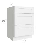 Frosted White Shaker 24" Vanity Three Drawer Base Cabinet