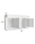 Frosted White Shaker 60" Vanity Sink Base Cabinet with Drawers